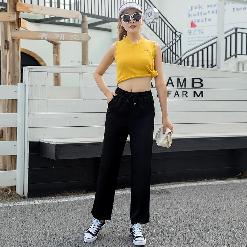 Women Summer Casual High Waist Drawstring Pants Women Pockets Ankle-Length Wide Leg Trousers Female Black Loose Jogger Pants 
Women Summer Casual High Waist Drawstring Pants Women Pockets Ankle-Length Wide Leg Trousers Female Black Loose Jogger Pants