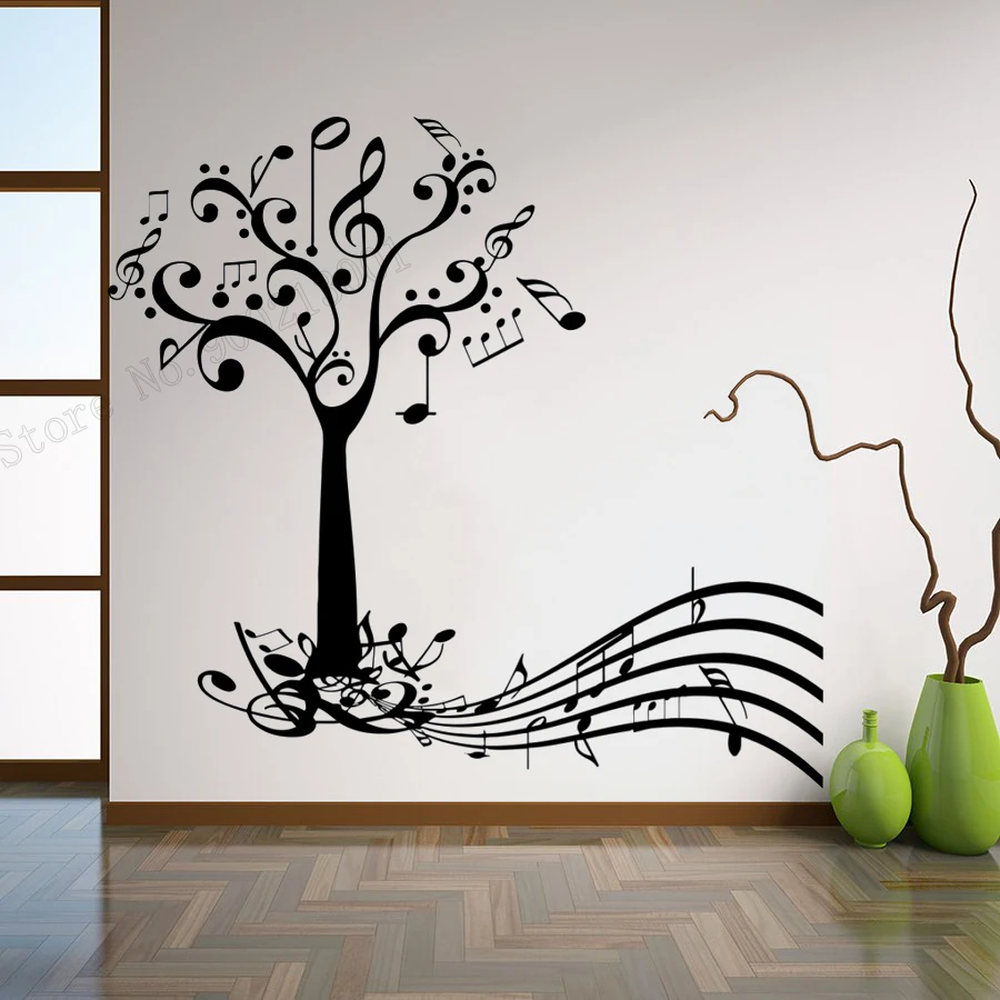 

Art Wall Sticker Music Tree And Keys Notes Room Decoration Paper Abstract Wall Decor Removeable Poster Mural Vinyl Decal LY74