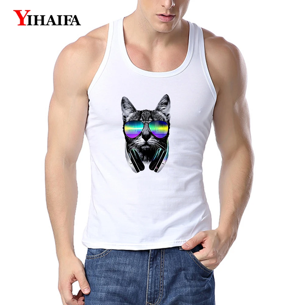 YIHAIFA мужская майка с забавным принтом кота рубашка для фитнеса бодибилдинга
