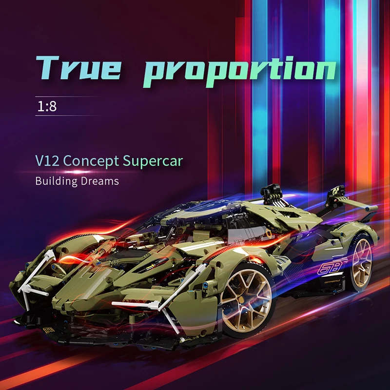 MOC TechSeries 88001 V12 Green Bull Concept Supercar Model Building Blocks Bricks Kids Education Toys Gifts Sets
MOC TechSeries 88001 V12 Green Bull Concept Supercar Model Building Blocks Bricks Kids Education Toys Gifts Sets