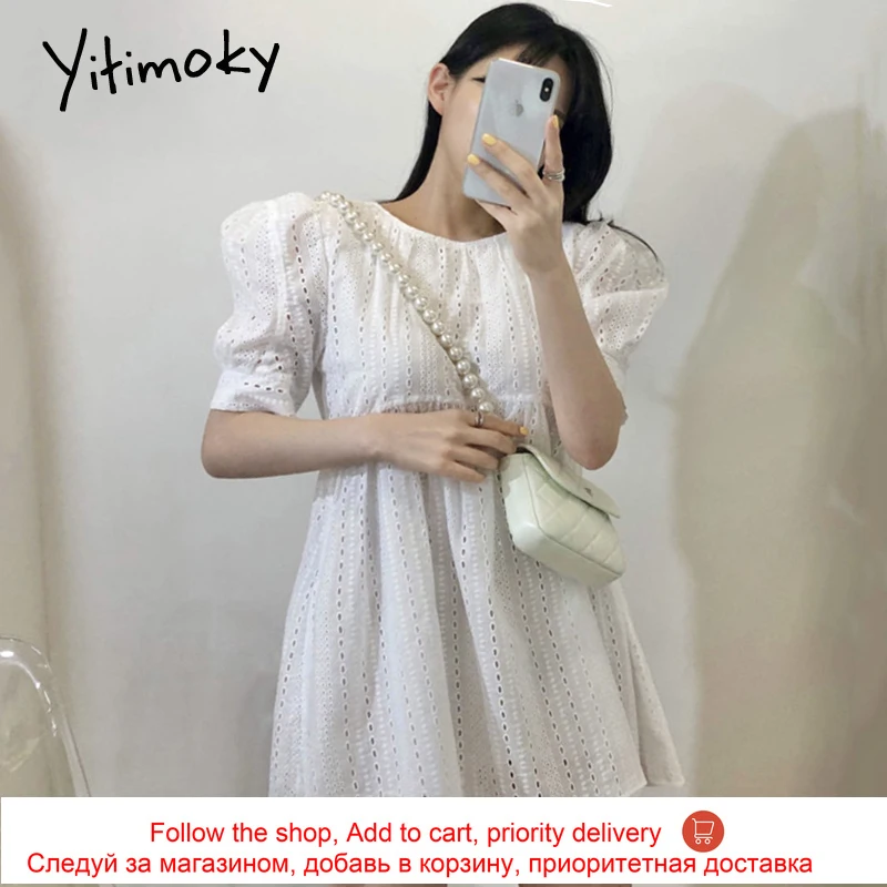 Yitimoky Vintage Woman Dress Lace Up Backless Hollow Out O-Neck 2021 Summer Fashion New Puff Short Sleeve Loose Short Dresses
Yitimoky Vintage Woman Dress Lace Up Backless Hollow Out O-Neck 2021 Summer Fashion New Puff Short Sleeve Loose Short Dresses
