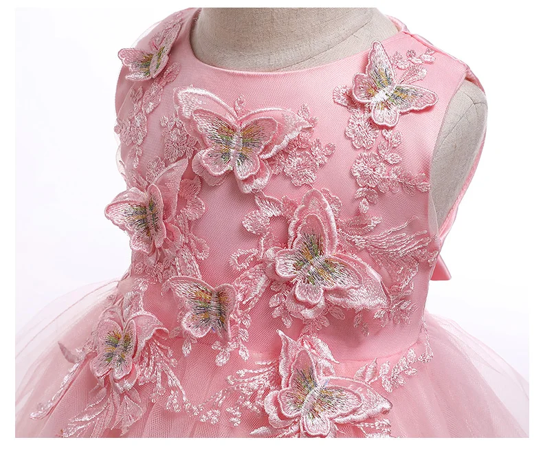 Платье для девочек с вышивкой в виде бабочек Элегантные Детские платья Вечерние