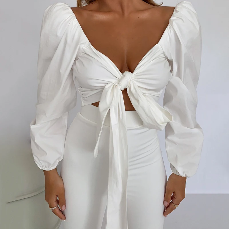 Women Crop Tops Fashion Solid Color Blouse Sexy Long Sleeve Bowknot Tie Pleated Ladies Tops for Club Party
Women Crop Tops Fashion Solid Color Blouse Sexy Long Sleeve Bowknot Tie Pleated Ladies Tops for Club Party