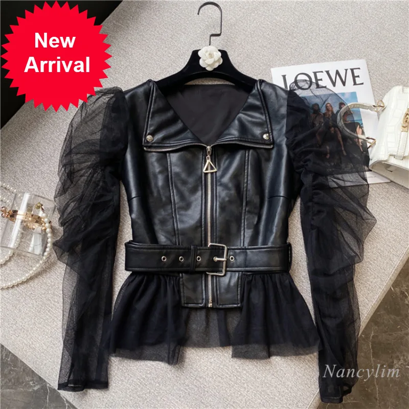 Leather Jacket Women 2021 Early Autumn New Korean Fashion Ruffled Mesh Sleeves Stitching Pu Short Coat Lady Chic Top Black
Leather Jacket Women 2021 Early Autumn New Korean Fashion Ruffled Mesh Sleeves Stitching Pu Short Coat Lady Chic Top Black