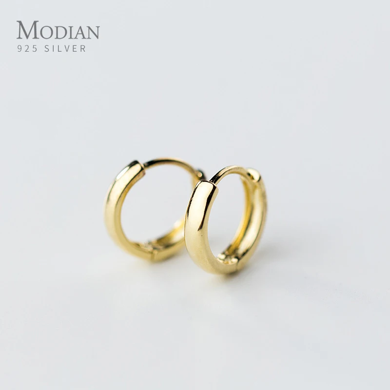 

Modian Round Simple Gold Color Charm Hoops Earrings Sparkling 925 Sterling Silver Jewelry For Women Wedding Statement Brincos