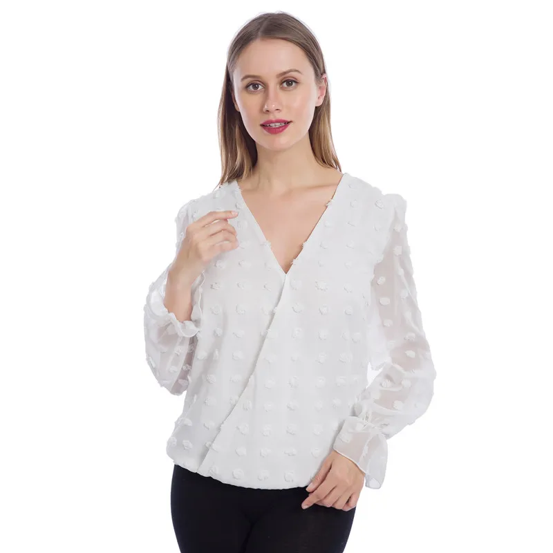 Blouse Fashion Women Deep V Neck Top Jacquard Shirt Female Long Sleeve Chic Shirt Sexy Polka Dot Solid Color Mesh Tops
Blouse Fashion Women Deep V Neck Top Jacquard Shirt Female Long Sleeve Chic Shirt Sexy Polka Dot Solid Color Mesh Tops