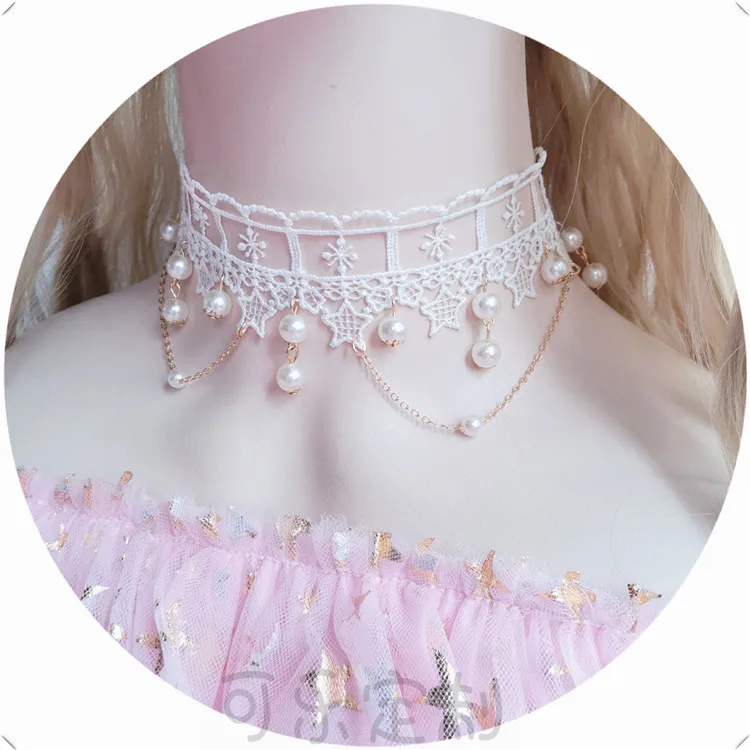

Handmade Palace Style Gorgeous Lolita Wedding Lolita Princess Baroque Multilayer Pearl Lace Gem Tea Party Necklace Accessories