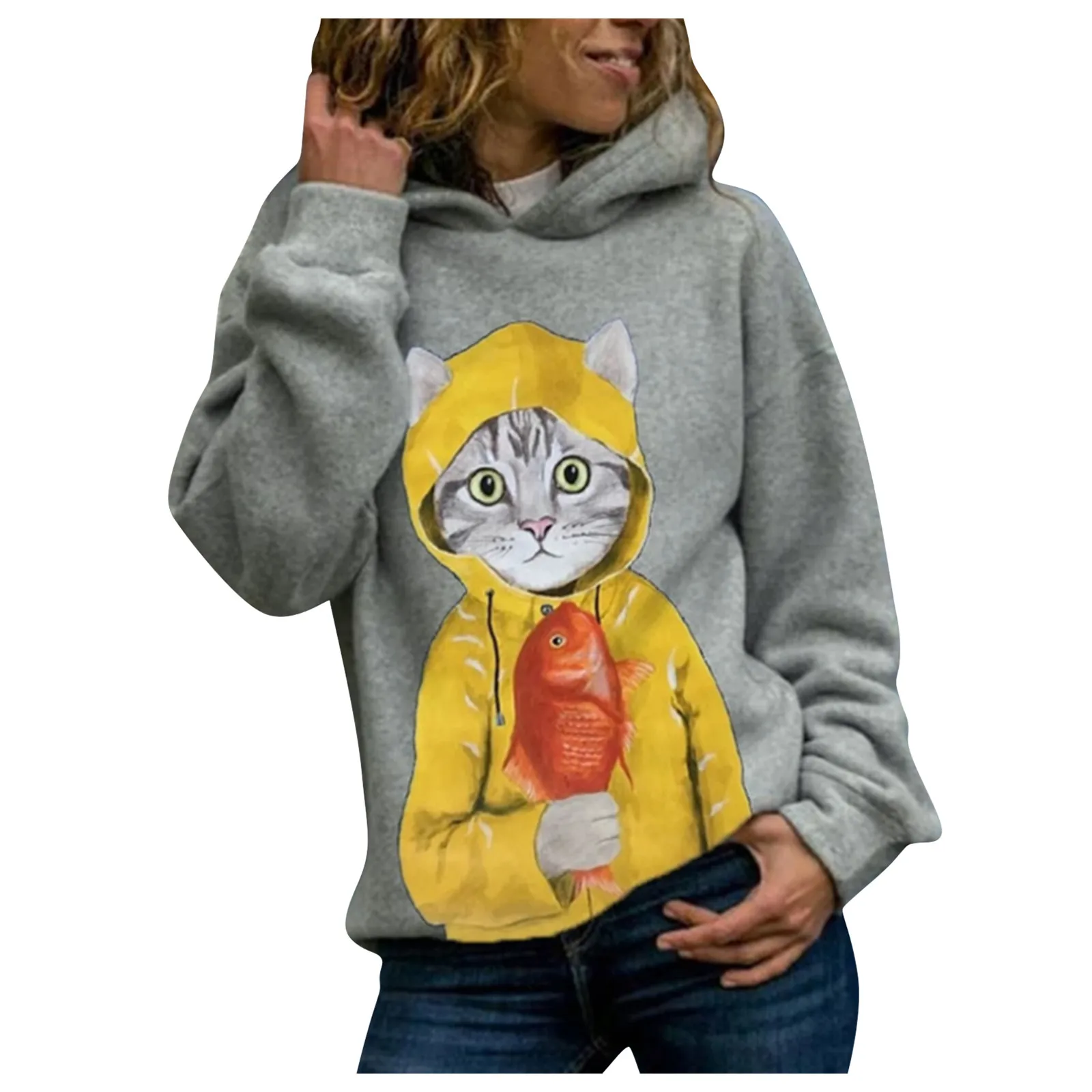 In Stock Women's Autumn New Cat Catching Fish Loose Hooded Printed Sweater Da Donna De Las Mujeres Damen
In Stock Women's Autumn New Cat Catching Fish Loose Hooded Printed Sweater Da Donna De Las Mujeres Damen