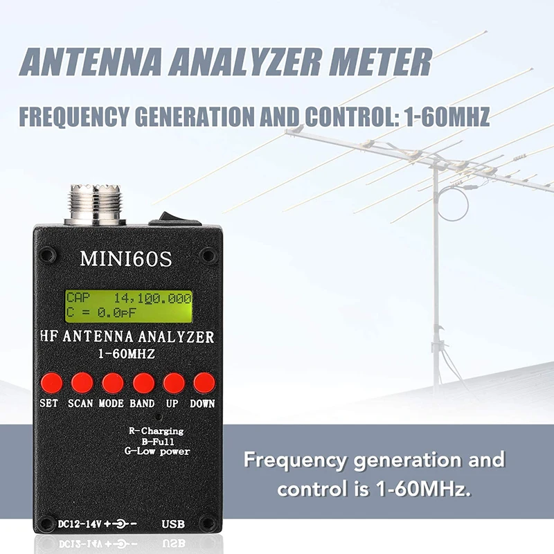Mini60S 1-60MHz HF ANT SWR антенна анализатор метр с BT Android APP PC программное обеспечение для Ham