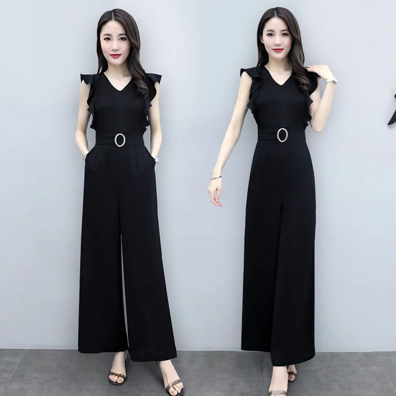 Elegant Sleeveless Wide-Leg Onesie Women's Jumpsuit New Style High-waisted V-neck Loose-Fit Slimming Fashion black Rompers
Elegant Sleeveless Wide-Leg Onesie Women's Jumpsuit New Style High-waisted V-neck Loose-Fit Slimming Fashion black Rompers
