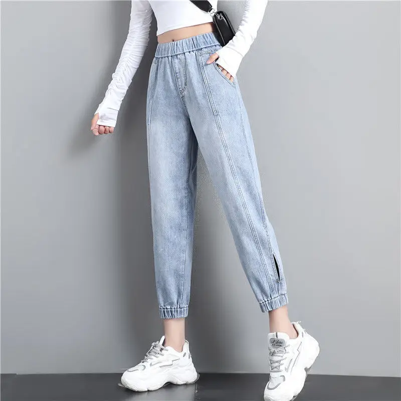 High Waist Slimming Jeans Women's Loose Feet Loose Old Daddy Elastic Waist Harem Cropped Harem Jeans Straight-leg Jeans 
High Waist Slimming Jeans Women's Loose Feet Loose Old Daddy Elastic Waist Harem Cropped Harem Jeans Straight-leg Jeans