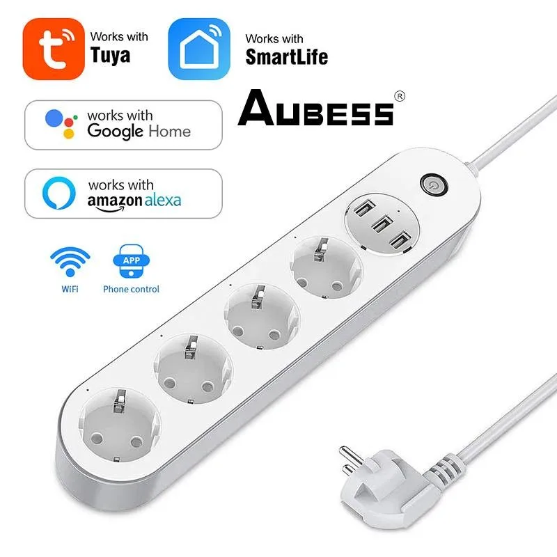 AUBESS Wifi Smart Power Strip 4 EU Outlets Plug With 3 USB Charging Port Timing App Voice Control Work With Alexa Google Home
AUBESS Wifi Smart Power Strip 4 EU Outlets Plug With 3 USB Charging Port Timing App Voice Control Work With Alexa Google Home