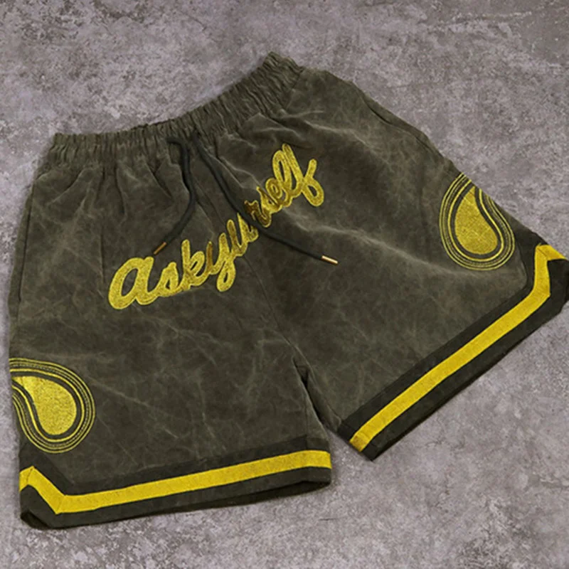 Gold Thread Embroidery Askyurself Shorts Men Women 1:1 Casual Drawstring Comfortable Mesh Beach | Мужская одежда