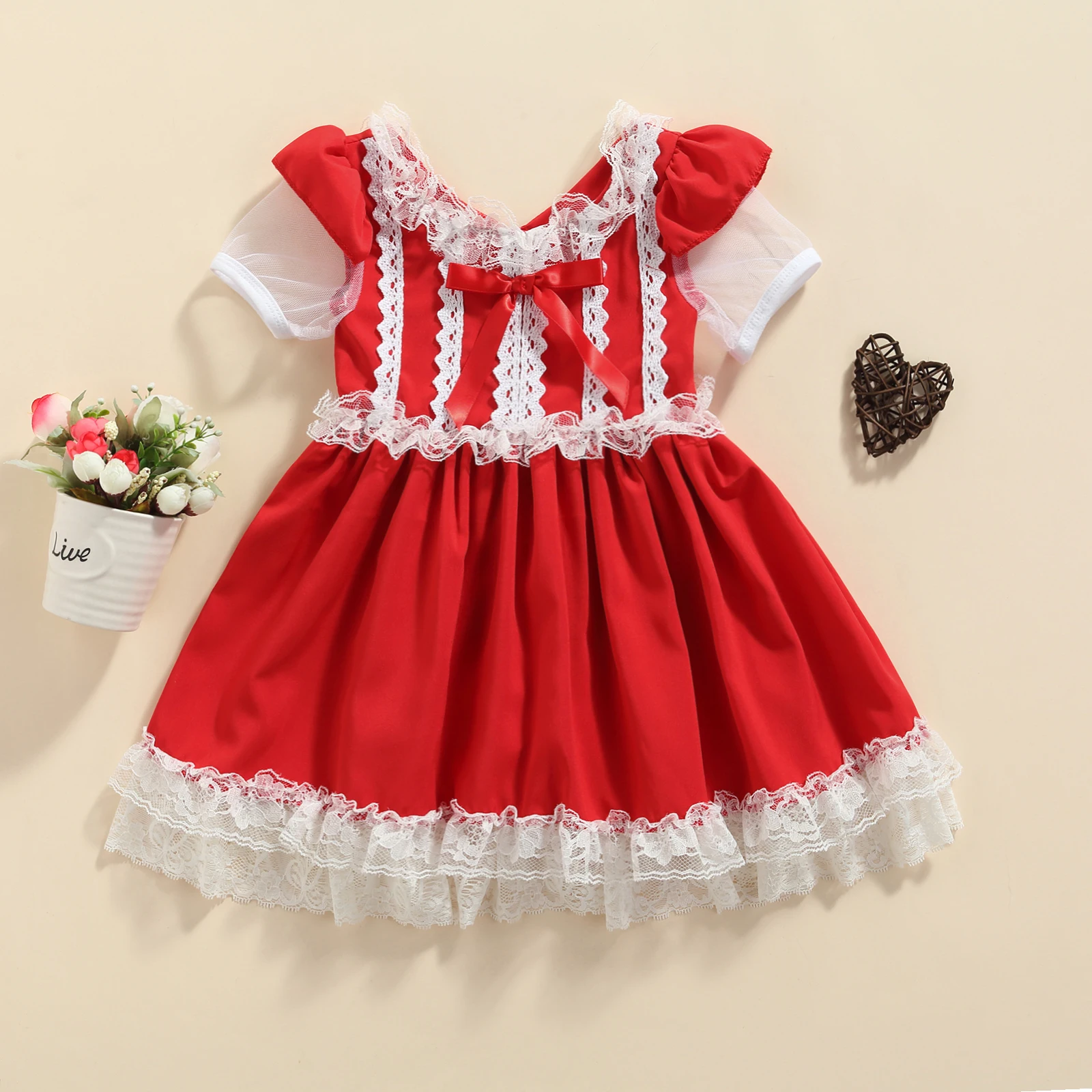 Summer Little Girls Princess Dress Toddlers Sweet Style Lace Splicing Bow Decoration Mesh Short Sleeve Formal Skirt
Summer Little Girls Princess Dress Toddlers Sweet Style Lace Splicing Bow Decoration Mesh Short Sleeve Formal Skirt