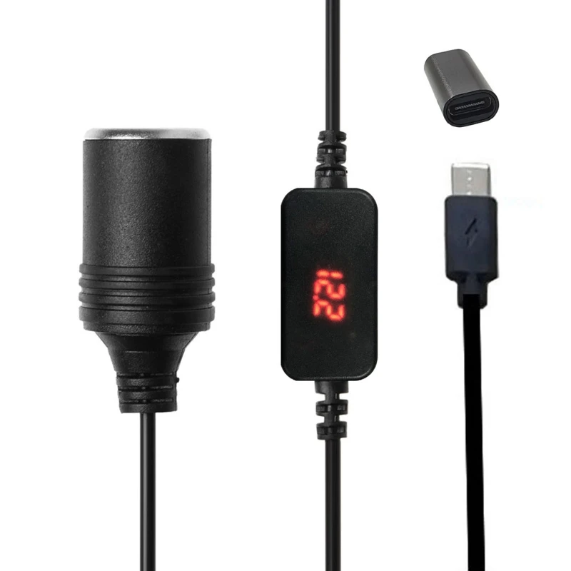USB C PD Female Type C Male to 12V Car Socket Power Supply Cable with Output Voltage Display for 12V Car LED Light Driving
USB C PD Female Type C Male to 12V Car Socket Power Supply Cable with Output Voltage Display for 12V Car LED Light Driving
