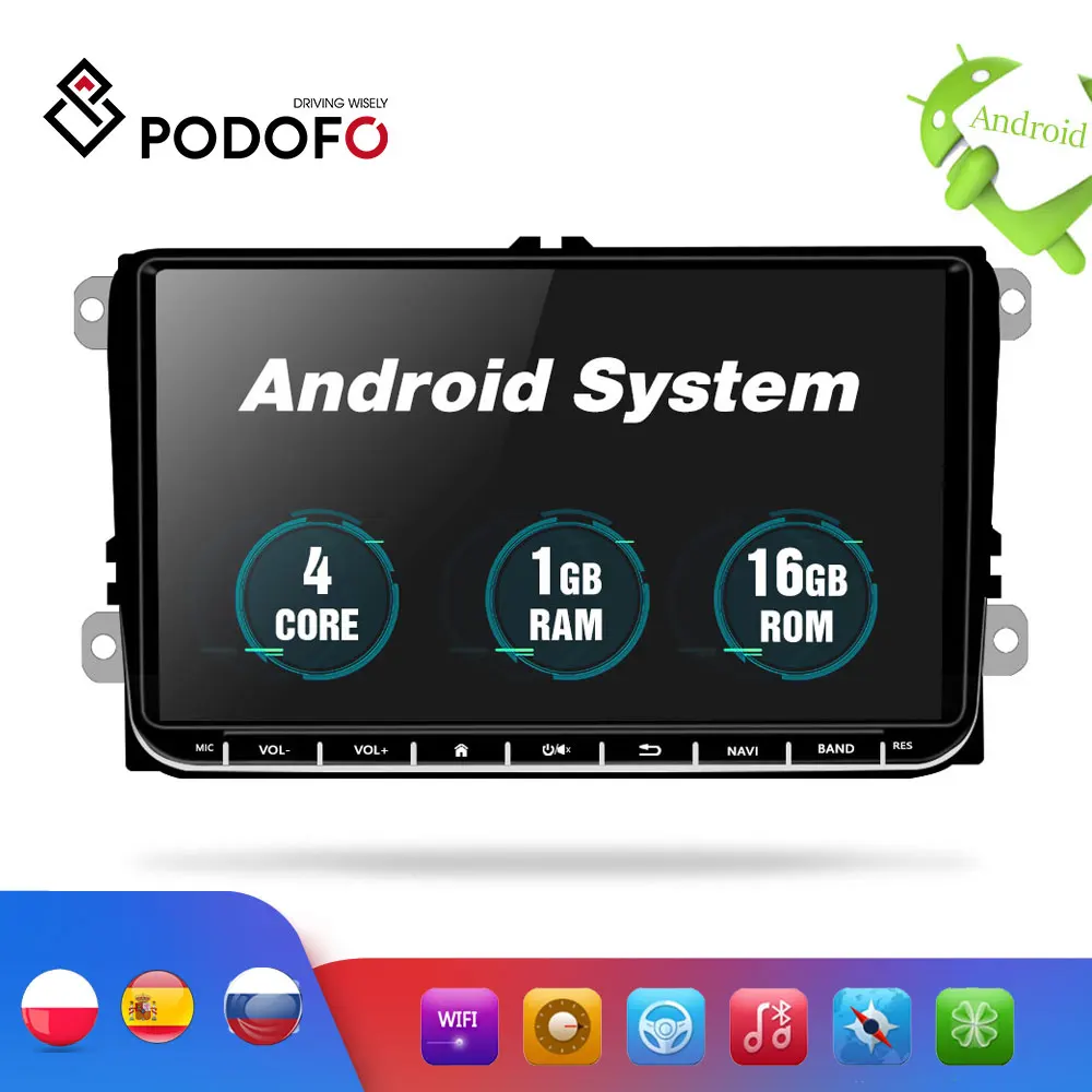 

Podofo Car Multimedia player Android GPS 1 Din Car Radio Stereo For Volkswagen/POLO/PASSAT/Golf/Skoda/T5/Seat/Sharan/MK5/MK6