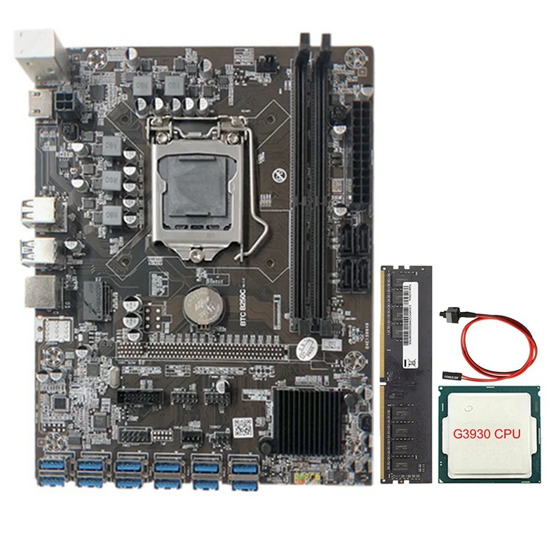 B250C Mining Motherboard with G3930 CPU+1XDDR4 8G 2666Mhz RAM+Switch Cable 12XPCIE to USB3.0 Card Slot Board for BTC
B250C Mining Motherboard with G3930 CPU+1XDDR4 8G 2666Mhz RAM+Switch Cable 12XPCIE to USB3.0 Card Slot Board for BTC