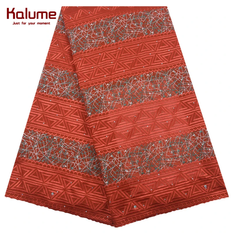 

Kalume High Quality African Swiss Cotton Lace Fabric Embroidery Nigerian Swiss Voile Lace Fabric With Stones For Dress Sew F2173