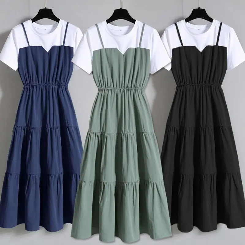 Fashion plus size women clothing Fat MM Fake two Long dress strap dresses summer woman 2021 Slim waist short sleeve dress
Fashion plus size women clothing Fat MM Fake two Long dress strap dresses summer woman 2021 Slim waist short sleeve dress