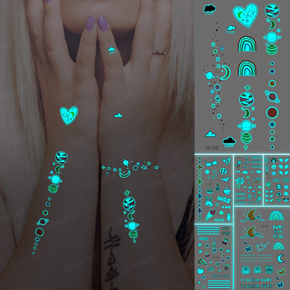 Luminous Stickers Neck Tattoo Temporary Glitter Tattoo Kids Planet Heart Shaped Outer Space Cloud Moon Hand Wrist Tato Blue Glow
Luminous Stickers Neck Tattoo Temporary Glitter Tattoo Kids Planet Heart Shaped Outer Space Cloud Moon Hand Wrist Tato Blue Glow