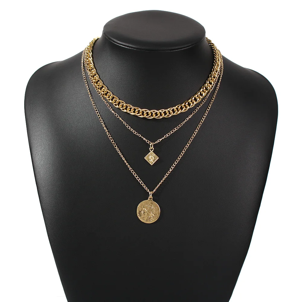 Retro Relief Figure Multi-layer Necklace Fashion Square Coin Pendant Necklace Goth Necklace New Necklace 2020 Wholesale
Retro Relief Figure Multi-layer Necklace Fashion Square Coin Pendant Necklace Goth Necklace New Necklace 2020 Wholesale