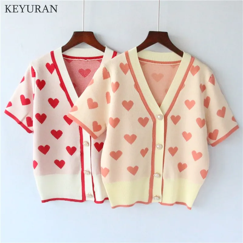 Women's Crop Top Knitted Cardigan for Women V Neck Love Jacquard Pearl Buttons Summer Short Sleeve Knit Sweater Thin Cardigans
Women's Crop Top Knitted Cardigan for Women V Neck Love Jacquard Pearl Buttons Summer Short Sleeve Knit Sweater Thin Cardigans