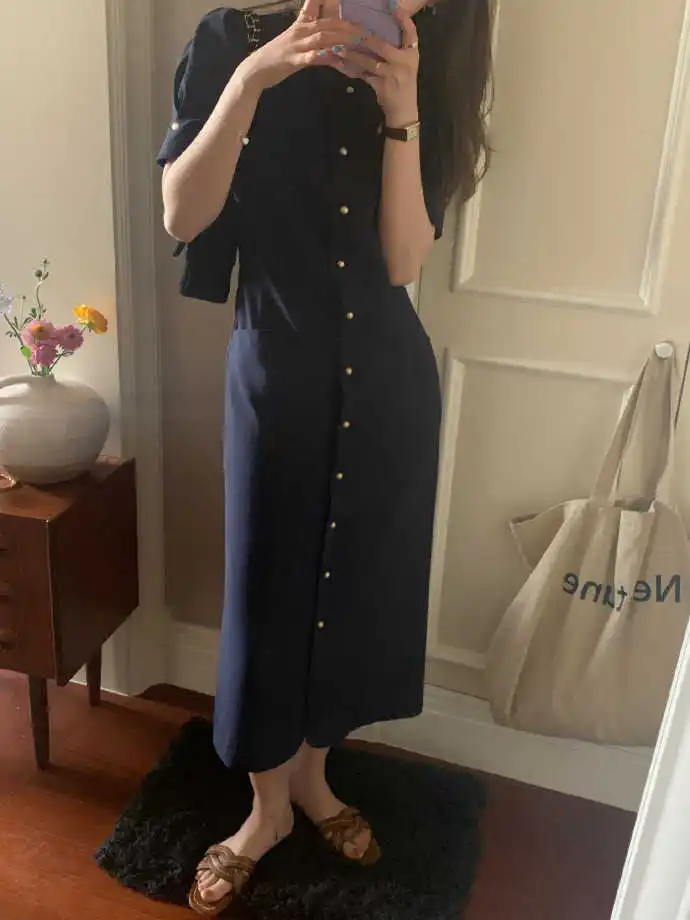 Women Elegant Front Button Mid Solid Short Sleeve Casual Office Lady Summer Sundress
Women Elegant Front Button Mid Solid Short Sleeve Casual Office Lady Summer Sundress