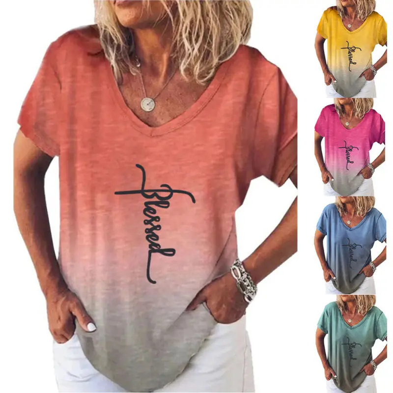 Womens Short Sleeve T-Shirt V Neck Printed Casual Blouse Tops Shirts Tee Tunic
Womens Short Sleeve T-Shirt V Neck Printed Casual Blouse Tops Shirts Tee Tunic