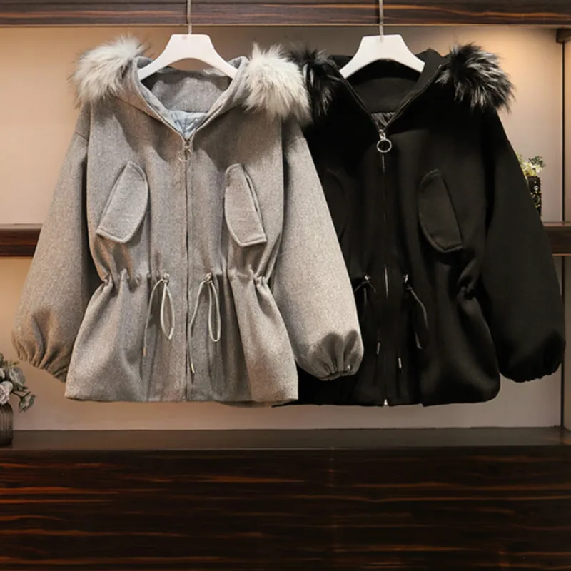 XL-5XL Women Winter Thick Hooded Short Wool Coat Jacket Drawstring-waist Zipper Woolen Overcoat Fur Collar Outerwear Cloak
XL-5XL Women Winter Thick Hooded Short Wool Coat Jacket Drawstring-waist Zipper Woolen Overcoat Fur Collar Outerwear Cloak