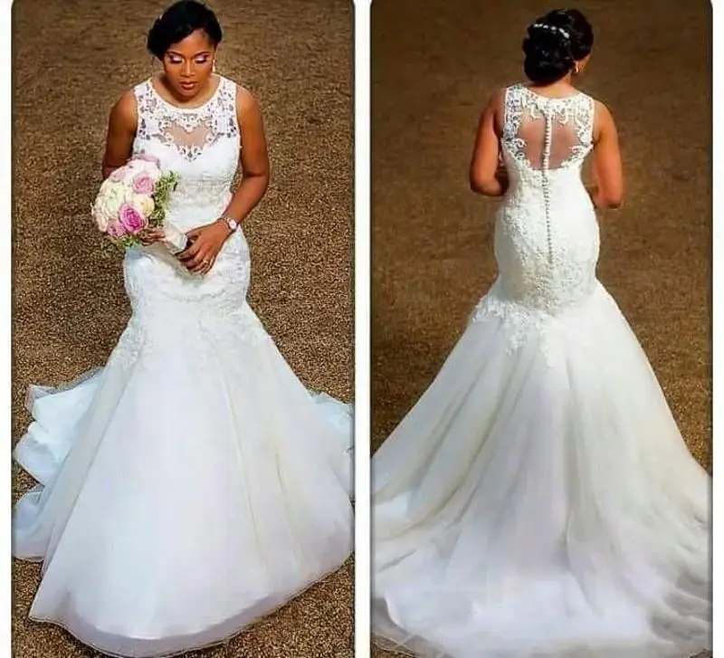 Elegant Mermaid Wedding Dresses Sheer Neck Appliques Lace Tulle Plus Size Wedding Dresses Cheap Bridal Gowns
Elegant Mermaid Wedding Dresses Sheer Neck Appliques Lace Tulle Plus Size Wedding Dresses Cheap Bridal Gowns