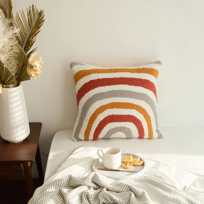 18x18 Inch Boho Woven Tufted Throw Pillow Case Modern Moroccan Colorful Rainbow Striped Pattern Decorative Square Cushion Cover
18x18 Inch Boho Woven Tufted Throw Pillow Case Modern Moroccan Colorful Rainbow Striped Pattern Decorative Square Cushion Cover