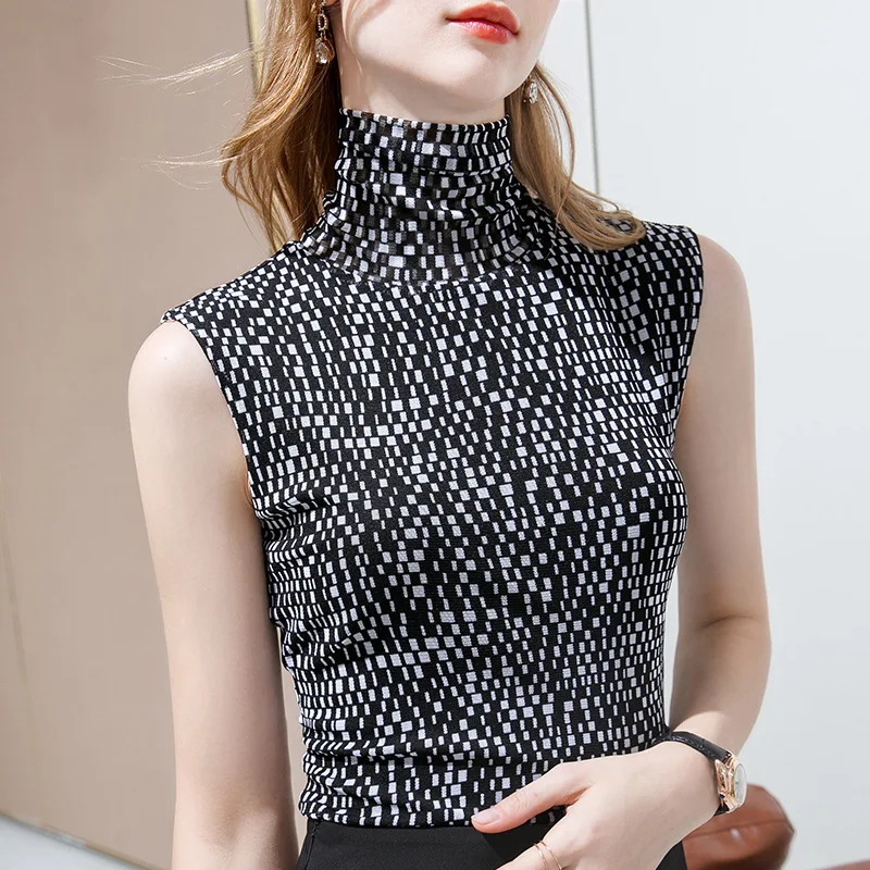 High collar sleeveless vest women's new women's net bottomed shirt women's autumn and winter T-shirt Plaid Shirt
High collar sleeveless vest women's new women's net bottomed shirt women's autumn and winter T-shirt Plaid Shirt