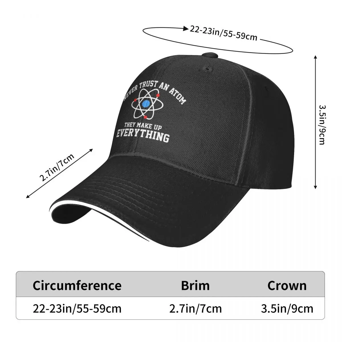 Never Trust Atoms Men's New Baseball Cap Fashion Sun Hats Caps for Men and Women
Never Trust Atoms Men's New Baseball Cap Fashion Sun Hats Caps for Men and Women