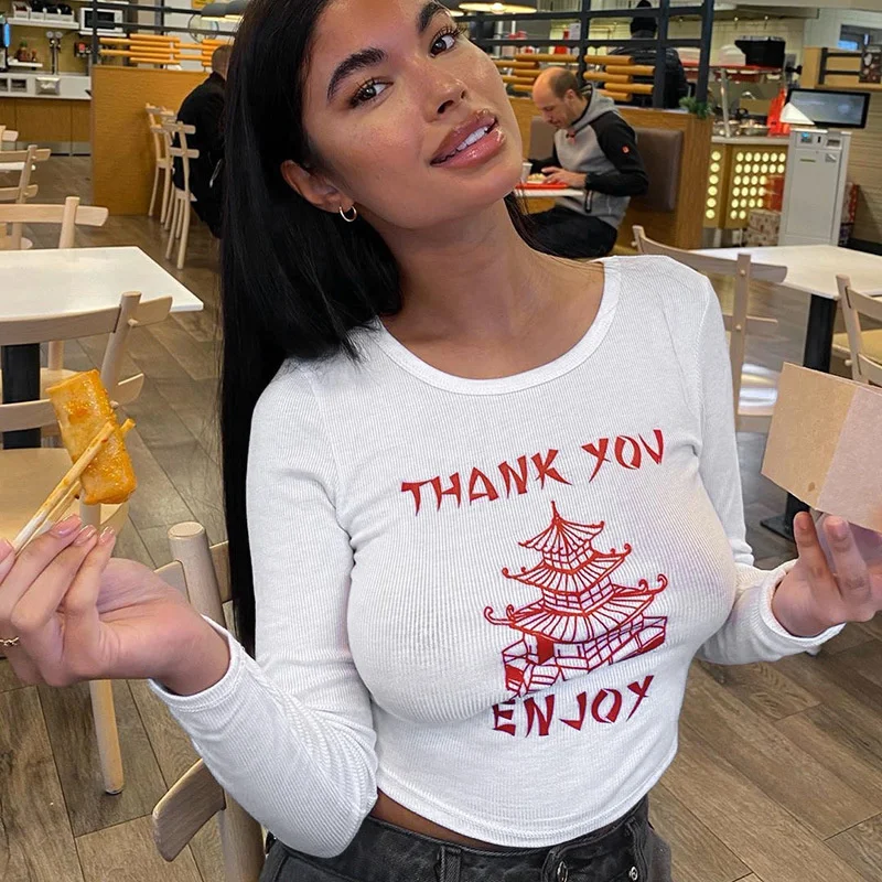 2021women's Summer New Round Neck Slim Top p Letter Architectural Print Long Sleeve Tshirt Women
2021women's Summer New Round Neck Slim Top p Letter Architectural Print Long Sleeve Tshirt Women