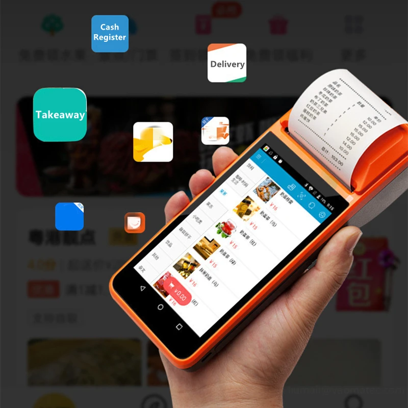 

Handheld POS Android Terminal With 58mm Thermal Receipt Printer Cash Registers For Mobile Order eSIM 4G WiFi