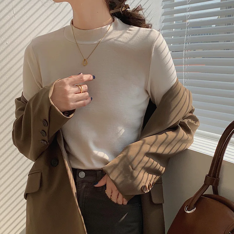 T-shirt Woman Clothes Long-sleeved Bottoming Female Solid Color 2022 Autumn And Winter New Half-high Collar Korean T-Shirt
T-shirt Woman Clothes Long-sleeved Bottoming Female Solid Color 2022 Autumn And Winter New Half-high Collar Korean T-Shirt