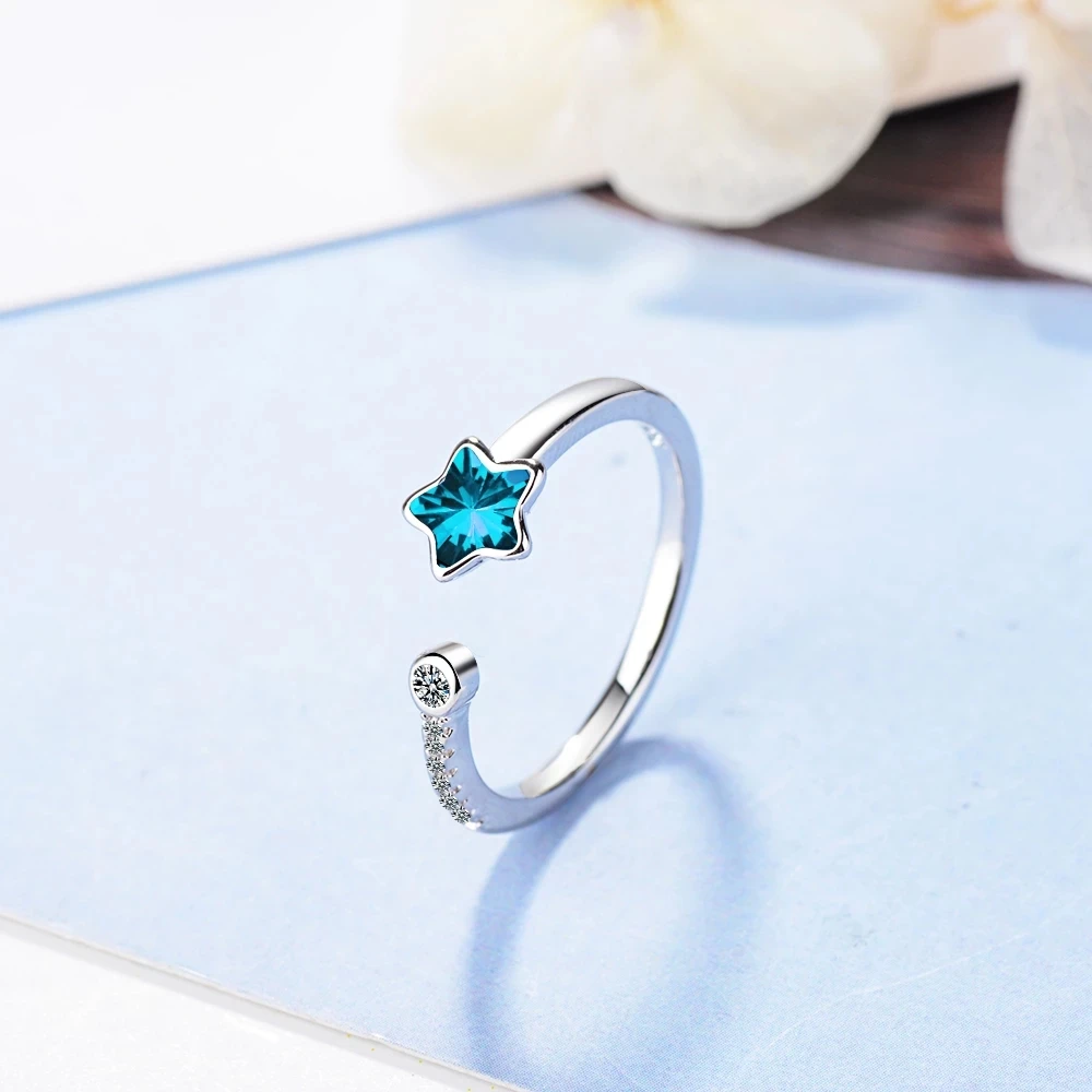 PANJBJ 925 Sterling Silver Blue Crystal Star Opening Ring For Women Girl Gift Micro Zircon Ring Anillos Anel
PANJBJ 925 Sterling Silver Blue Crystal Star Opening Ring For Women Girl Gift Micro Zircon Ring Anillos Anel