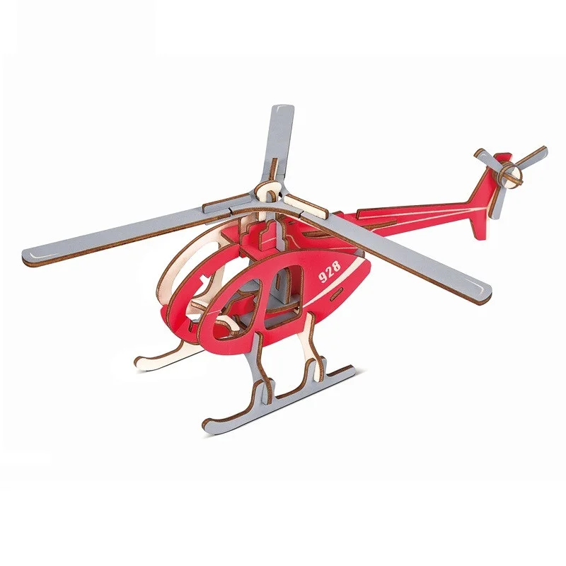Деревянный 3D пазл игрушки военный вертолет набор для самостоятельной сборки