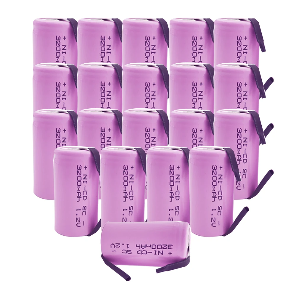 SUB 20PCS SC 1.2V Rechargeable Battery 3200mAh 4/5 S C Sub C Ni-cd Cell with Welding Tabs for Electric Drill Screwdriver 
SUB 20PCS SC 1.2V Rechargeable Battery 3200mAh 4/5 S C Sub C Ni-cd Cell with Welding Tabs for Electric Drill Screwdriver