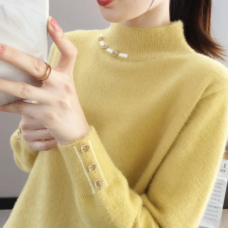 2022 WomenSets new tide pure color with thick sweater loose inside take half a turtleneck mink wool knitting render unlined uppe
2022 WomenSets new tide pure color with thick sweater loose inside take half a turtleneck mink wool knitting render unlined uppe