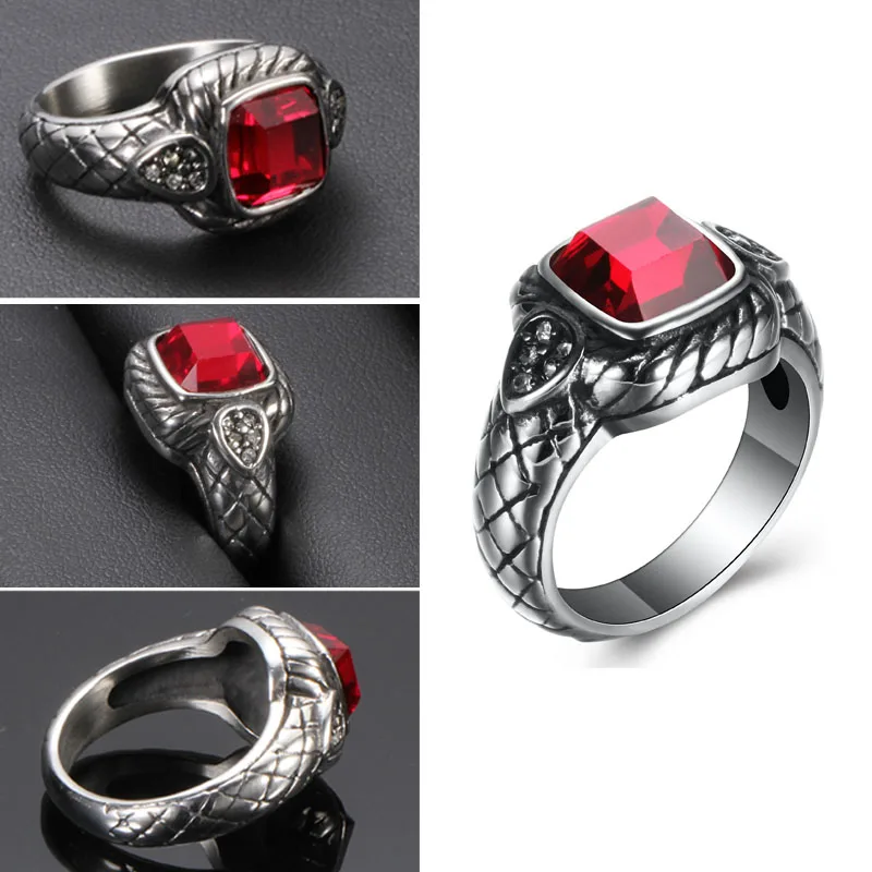 Unique Snake Texture Men's Ring with Red Square Crystal Rhinestone Non-fading Titanium Stainless Steel Retro Gothic Jewelry
Unique Snake Texture Men's Ring with Red Square Crystal Rhinestone Non-fading Titanium Stainless Steel Retro Gothic Jewelry