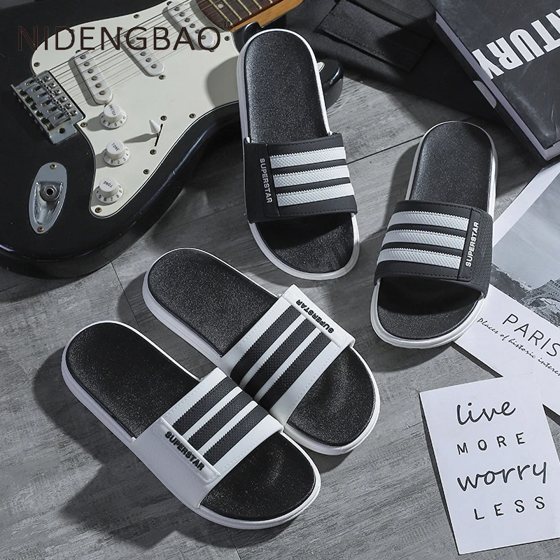 Slippers For Men Beach Flip Flops Male Couple Slides Soft Black White Stripes Casual Summer Shoes Non-slip Bath Slippers
Slippers For Men Beach Flip Flops Male Couple Slides Soft Black White Stripes Casual Summer Shoes Non-slip Bath Slippers