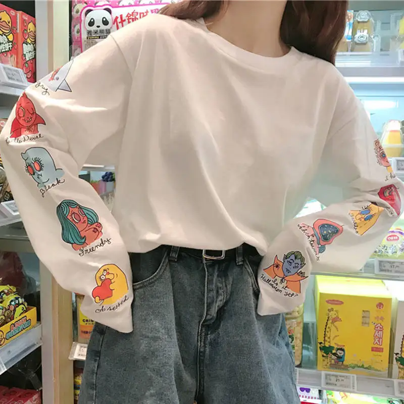 Korean Ulzzang Loose Cute Letter Print T-shirt Cartoon Women Casual Long Sleeve T Shirt Female Kawaii Pullovers Tshirt Tops Tee
Korean Ulzzang Loose Cute Letter Print T-shirt Cartoon Women Casual Long Sleeve T Shirt Female Kawaii Pullovers Tshirt Tops Tee