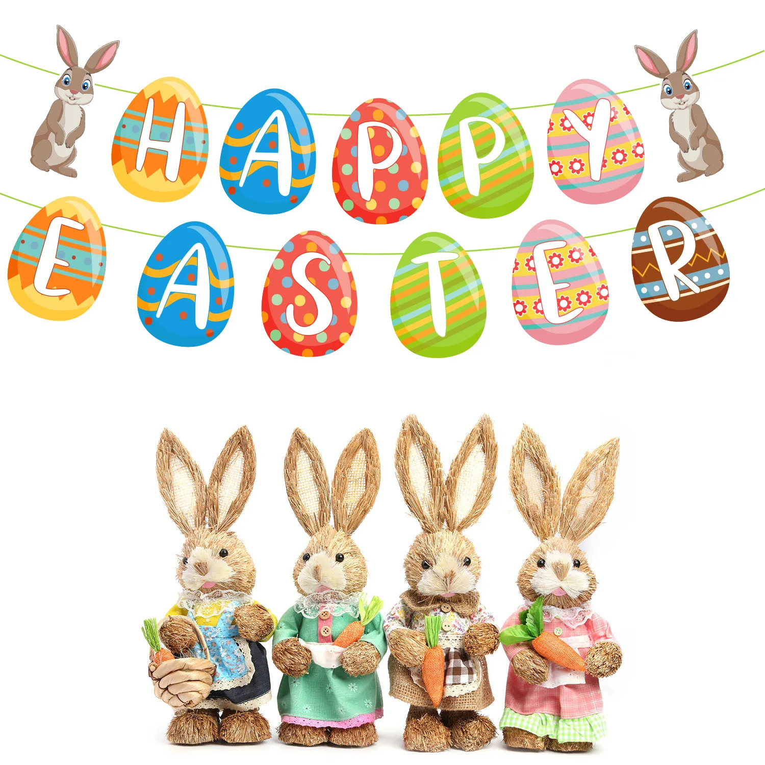 

Happy Easter Banner Decorations Bunny Bunting Garland Easter Egg Decor for Home Classroom Indoor Spring Easter Party Supplies