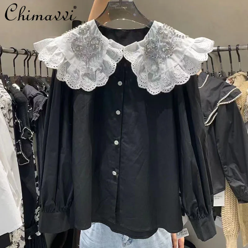 Women's Elegant 2021 Autumn New Loose Sweet Peter Pan Collar Rhinestone Shirt Patchwork Slimming Fashion Puff Sleeves Top
Women's Elegant 2021 Autumn New Loose Sweet Peter Pan Collar Rhinestone Shirt Patchwork Slimming Fashion Puff Sleeves Top