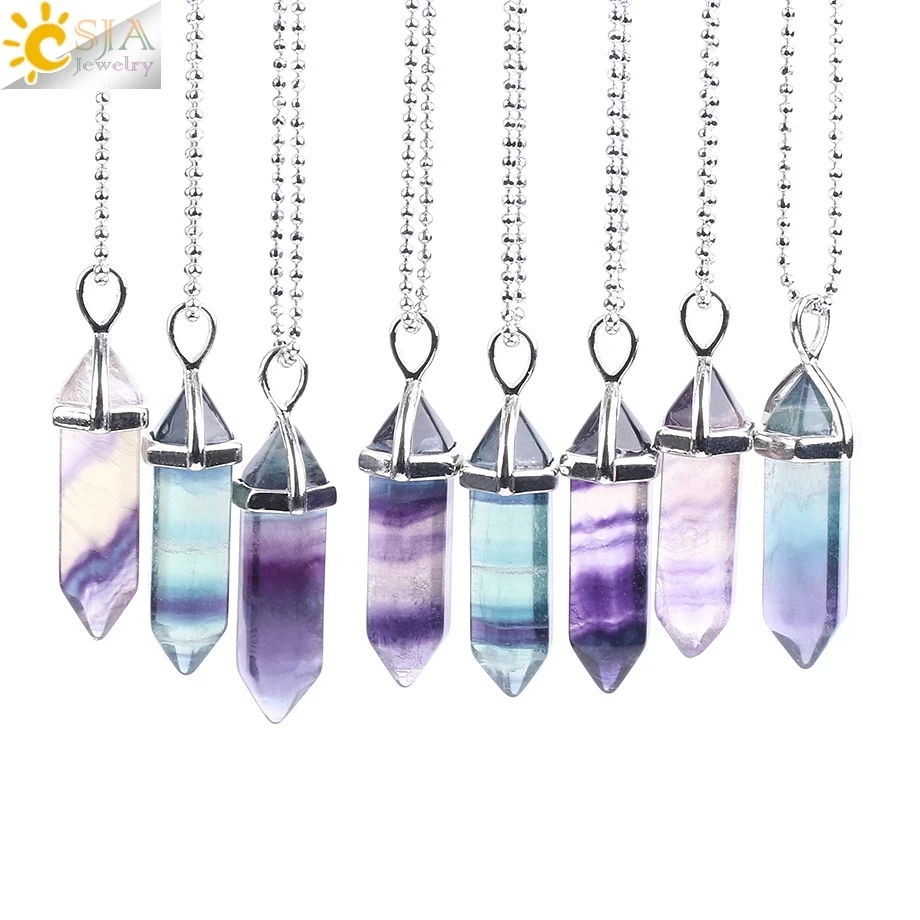 CSJA Fluorite Necklaces Crystal Pendants Suspension Natural Gem Stone Quartz Bullet Hexagonal Pendulum Reiki Chakra pendulo E546
CSJA Fluorite Necklaces Crystal Pendants Suspension Natural Gem Stone Quartz Bullet Hexagonal Pendulum Reiki Chakra pendulo E546