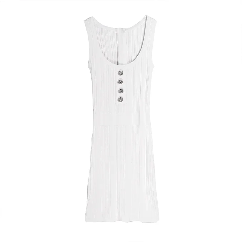 Runway Dress Designers 2020 High Quality Metal Buttons White Knitted Mini Dress For Women Summer
Runway Dress Designers 2020 High Quality Metal Buttons White Knitted Mini Dress For Women Summer