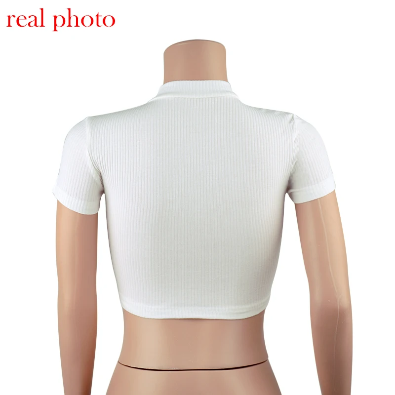 Female T-shirt Fashion Standing Collar Zipper Striped Crop Tops Slim Solid Sexy Tops Short Sleeve T-shirts 2020
Female T-shirt Fashion Standing Collar Zipper Striped Crop Tops Slim Solid Sexy Tops Short Sleeve T-shirts 2020
