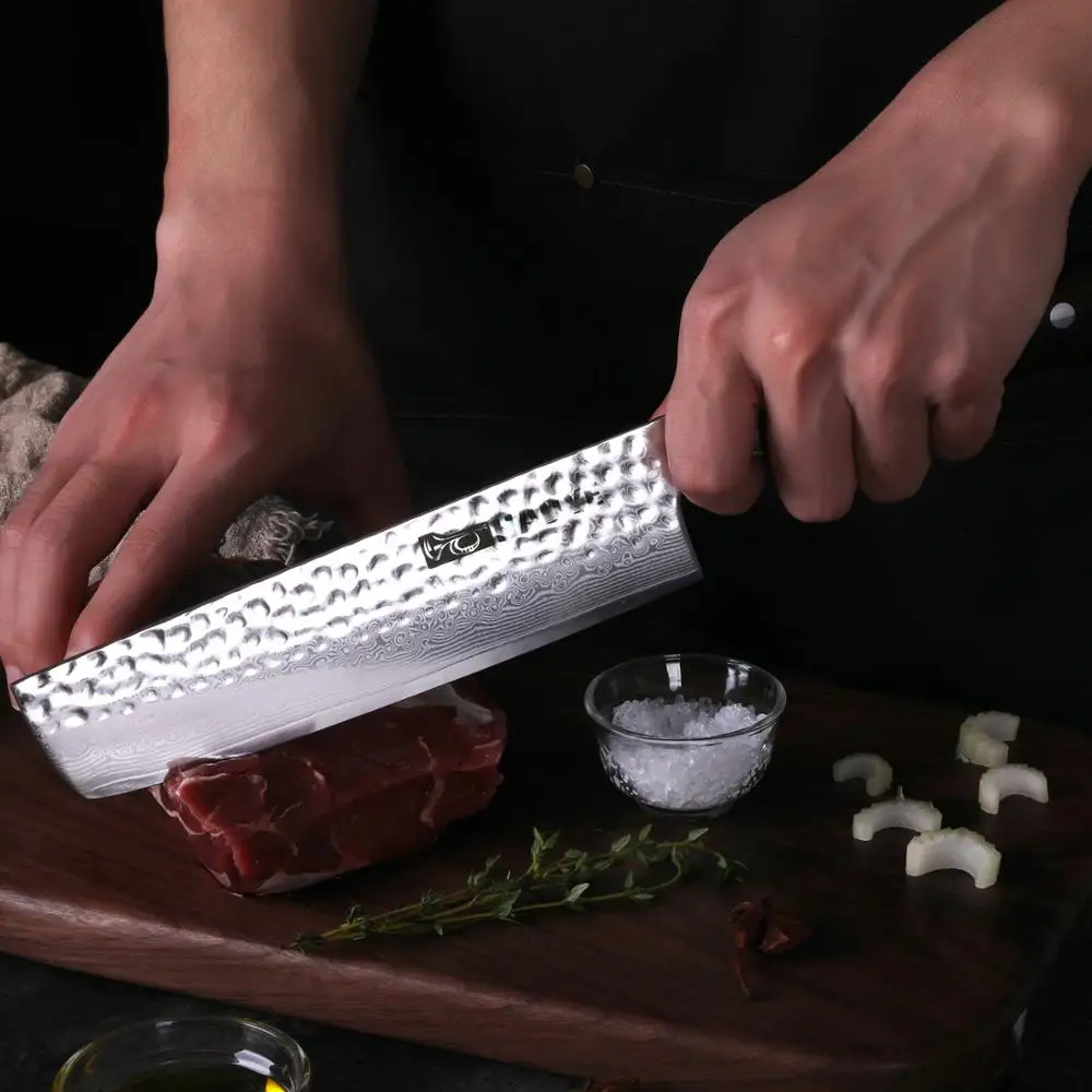 HAOYE 7 inch Damascus vg10 steel vegetable knife Nakiri kitchen Slicing knives Hammered Finish Razor Sharp with Rosewood Handle
HAOYE 7 inch Damascus vg10 steel vegetable knife Nakiri kitchen Slicing knives Hammered Finish Razor Sharp with Rosewood Handle