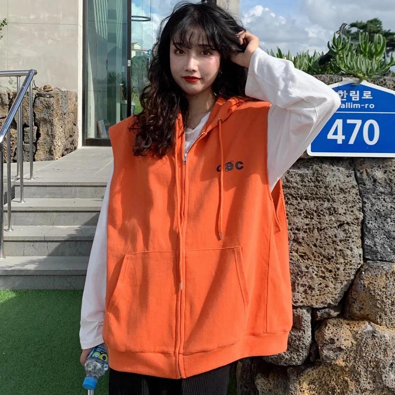 Vests Women Hooded Loose Fashion Front Pockets Couples All-match Zipper Candy Colors Baggy Sleeveless Outerwear Female Chic Fall
Vests Women Hooded Loose Fashion Front Pockets Couples All-match Zipper Candy Colors Baggy Sleeveless Outerwear Female Chic Fall